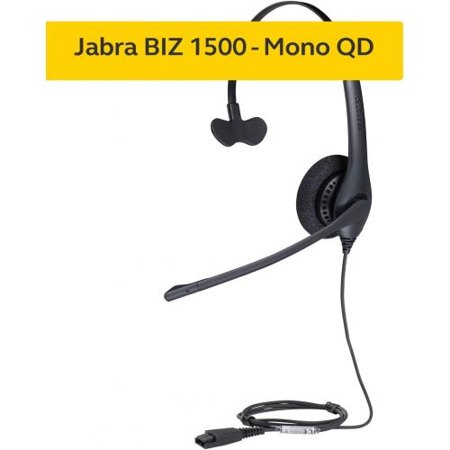 자브라 Jabra Biz 1500 Quick Disconnect On-Ear Mono Headset - Corded Headphone with Noise-Cancelling Microphone and Volume Spike Protection for Deskphones, Black