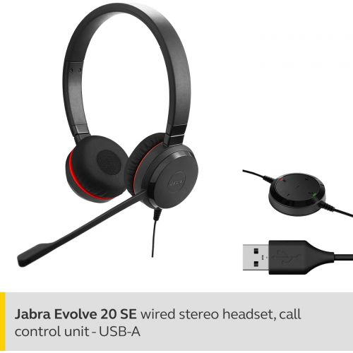 자브라 Jabra Evolve 20 SE UC Stereo Headset ? Unified Communications Headphones for VoIP Softphone with Passive Noise Cancellation ? USB-A Cable with Controller ? Black