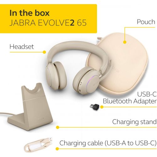 자브라 Jabra Evolve2 65 USB-C MS Stereo with Charging Stand - Beige Wireless Headset/Music Headphones