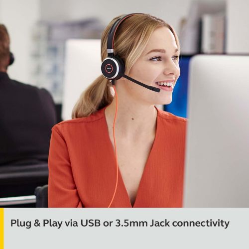 자브라 Jabra Evolve 40 Professional Wired Headset, Stereo, MS-Optimized ? Telephone Headset for Greater Productivity, Superior Sound for Calls and Music, 3.5mm Jack/USB Connection, All-Da