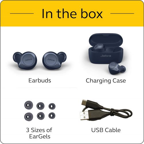 자브라 Jabra Elite Active 75t True Wireless Bluetooth Earbuds, Navy ? Wireless Earbuds for Running and Sport, Charging Case Included, 24 Hour Battery, Active Noise Cancelling Sport Earbud