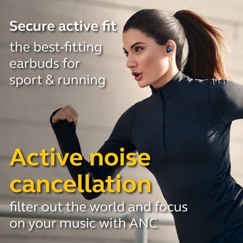 자브라 Jabra Elite Active 75t True Wireless Bluetooth Earbuds, Navy ? Wireless Earbuds for Running and Sport, Charging Case Included, 24 Hour Battery, Active Noise Cancelling Sport Earbud