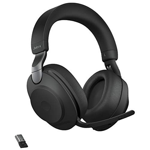 자브라 Jabra Evolve2 85 MS Wireless Headphones with Link380a, Stereo, Black ? Wireless Bluetooth Headset for Calls and Music, 37 Hours of Battery Life, Advanced Noise Cancelling Headphone