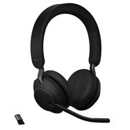 Jabra Evolve2 65 MS Wireless Headphones with Link380a, Stereo, Black ? Wireless Bluetooth Headset for Calls and Music, 37 Hours of Battery Life, Passive Noise Cancelling Headphones