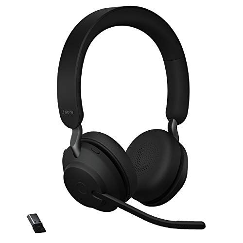자브라 Jabra Evolve2 65 MS Wireless Headphones with Link380a, Stereo, Black ? Wireless Bluetooth Headset for Calls and Music, 37 Hours of Battery Life, Passive Noise Cancelling Headphones