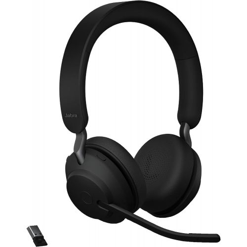 자브라 Jabra Evolve2 65 MS Wireless Headphones with Link380a, Stereo, Black ? Wireless Bluetooth Headset for Calls and Music, 37 Hours of Battery Life, Passive Noise Cancelling Headphones