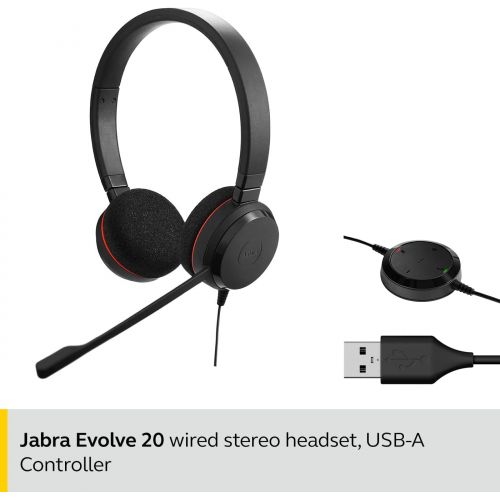 자브라 [아마존베스트]Jabra Evolve 20 UC Wired Headset, Stereo Professional Telephone Headphones for Greater Productivity, Superior Sound for Calls and Music, USB Connection, All Day Comfort Design