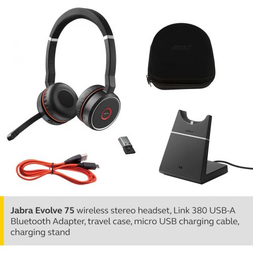 자브라 [아마존베스트]Jabra Evolve 75 UC Wireless Headset, Stereo  Includes Link 370 USB Adapter and Charging Stand  Bluetooth Headset with World-Class Speakers, Active Noise-Cancelling Microphone, Al