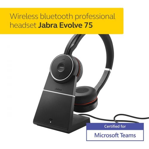 자브라 [아마존베스트]Jabra Evolve 75 MS Wireless Headset, Stereo  Includes Link 370 USB Adapter and Charging Stand  Bluetooth Headset with World-Class Speakers, Active Noise-Cancelling Microphone, Al