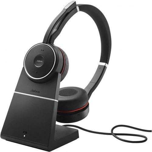 자브라 [아마존베스트]Jabra Evolve 75 MS Wireless Headset, Stereo  Includes Link 370 USB Adapter and Charging Stand  Bluetooth Headset with World-Class Speakers, Active Noise-Cancelling Microphone, Al
