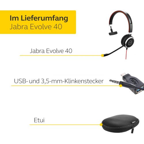 자브라 [아마존베스트]Jabra Evolve 40MS Stereo Cable Headset with USB and 3.5mm Jack for PC Laptop Smartphone Tablet Busylight for Skype for Business, Mono, Black