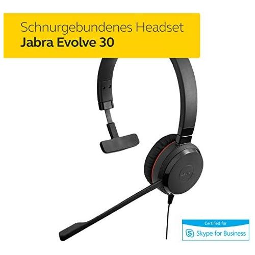 자브라 [아마존베스트]Jabra Evolve 30 MS Mono Headset - Microsoft Certified Headphones for VoIP Softphone with Passive Noise Cancelling - USB Cable with Call Control - Black