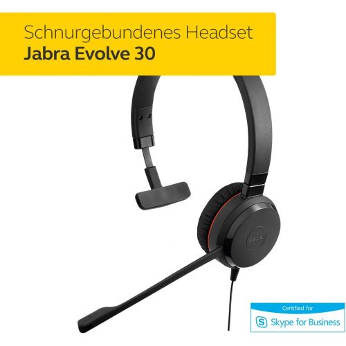 자브라 [아마존베스트]Jabra Evolve 30 MS Mono Headset - Microsoft Certified Headphones for VoIP Softphone with Passive Noise Cancelling - USB Cable with Call Control - Black