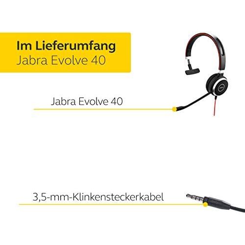 자브라 [아마존베스트]Jabra EVOLVE 40 - headsets (3.5 mm (1/8), Call center/Office, Supraaural, Monaural, Head-band, Black, Silver)