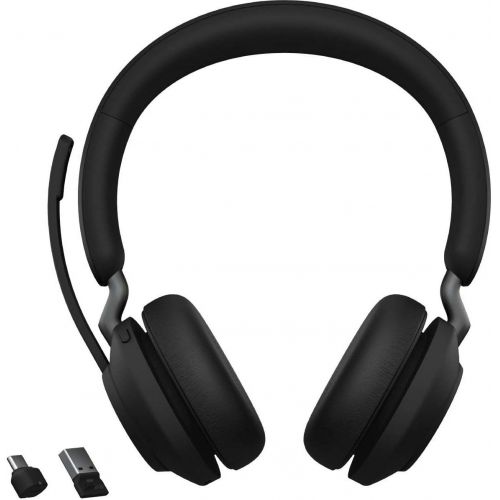 자브라 Jabra Evolve2 65 MS Wireless Headphones with Link380a, Stereo, Black ? Wireless Bluetooth Headset for Calls and Music, 37 Hours of Battery Life, Passive Noise Cancelling Headphones