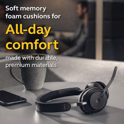 자브라 Jabra Evolve2 65 MS Wireless Headphones with Link380a, Stereo, Black ? Wireless Bluetooth Headset for Calls and Music, 37 Hours of Battery Life, Passive Noise Cancelling Headphones