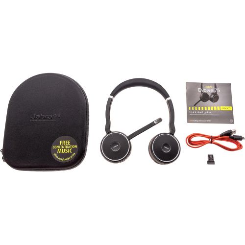 자브라 Jabra Evolve 75 UC Stereo Wireless Bluetooth HeadsetMusic Headphones Including Link 370 (U.S. Retail Packaging)