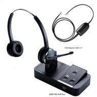 Jabra PRO 9450 Duo Flex Boom Wireless Headset with 14201-17 Polycom HHC Cable SmartCord, Bundle for Polycom Soundpoint IP Phones