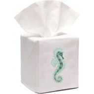 Jacaranda Living Linen/Cotton Tissue Box Cover, Seahorse, Aqua