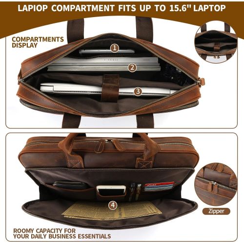  [아마존베스트]Jack&Chris Mens Genuine Leather Briefcase Messenger Bag Attache Case 15.6 Laptop, MB005-9L