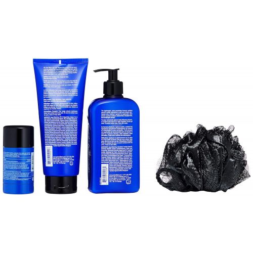  JACK BLACK  Clean & Cool Body Basics Set  All-Over Wash for Face, Hair & Body, Pit Boss Antiperspirant & Deodorant, Cool Moisture Body Lotion, Deluxe Black Netted Sponge, Wax Can