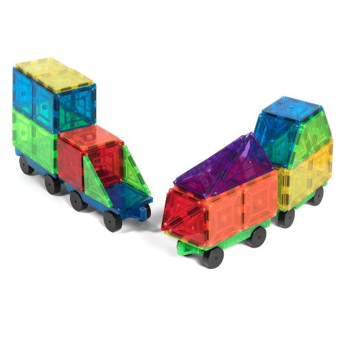  Jack & Roo Mag Builders 104-Piece Magnetic Tiles with Storage Case, 100-Piece Magnetic Blocks Set and 4 Magnetic Car