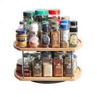 JackCubeDesign 360 Rotating Lazy Susan Bamboo Spice Jar Rack Kitchen Countertop Display Organizer Spice Bottle Worktop Holder Stand Shelf with Stunning 2 Tier(14 x 11.73 x 7.17 inc