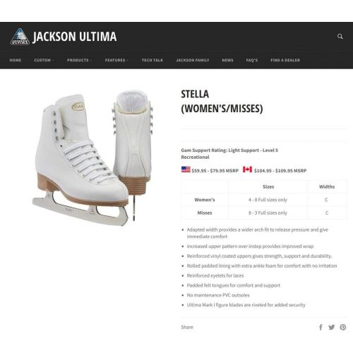  [아마존베스트]Jackson Ultima/GAM Stella/Clasicue Womens, Men, Girls, and Boys Figure Ice Skates in White and Black Colors