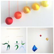 Jacobstoyshop Set of 3 x montessori mobile - Orange Gobbi, Octahedron, Dancers. Crib toy. Baby mobile. Hanging mobile. Montessori mobile. Essential.