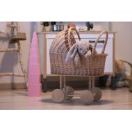 /Jacobstoyshop Wicker Baby Carriage, Wicker Doll Stroller, Wicker Doll Pram, Natural Doll Carriage, Wicker Willow Doll Stroller, Doll Stroller, Doll Pram