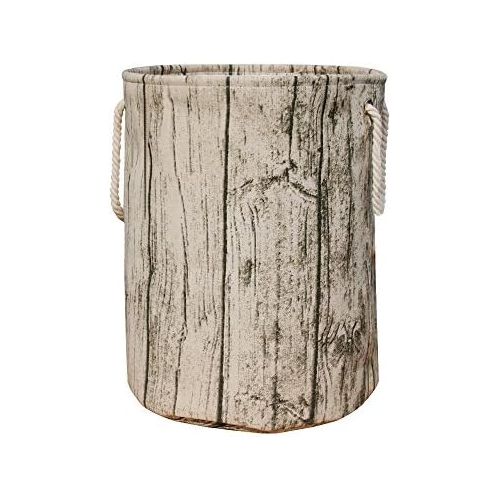 Jacone Stylish Tree Stump Shape Design Storage Basket Cotton Fabric Washable Cylindric Laundry Hamper with Rope Handles, Decorative and Convenient for Kids Bedroom