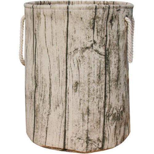  Jacone Stylish Tree Stump Shape Design Storage Basket Cotton Fabric Washable Cylindric Laundry Hamper with Rope Handles, Decorative and Convenient for Kids Bedroom