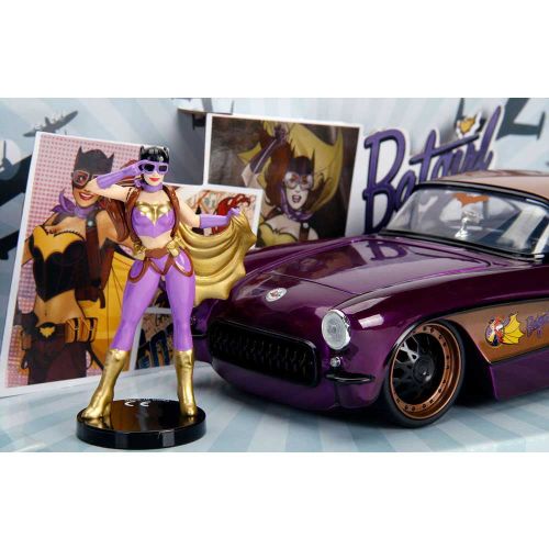 자다 1957 Chevrolet Corvette Purple with Batgirl Diecast Figure DC Comics Bombshells Series 124 Diecast Model Car by Jada