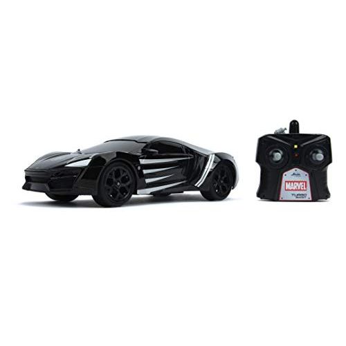 자다 Jada Toys 253226001 Marvel Panther Lykan Hypersport Turbo RC Car with Remote Control, Forward/Backward/Left/Right, 1:16 Scale USB Charging Function, Black