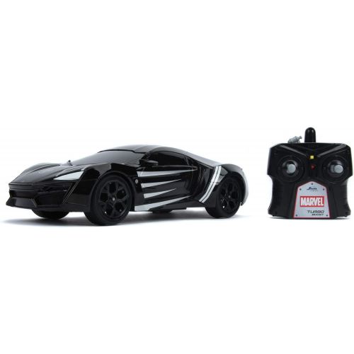 자다 Jada Toys 253226001 Marvel Panther Lykan Hypersport Turbo RC Car with Remote Control, Forward/Backward/Left/Right, 1:16 Scale USB Charging Function, Black