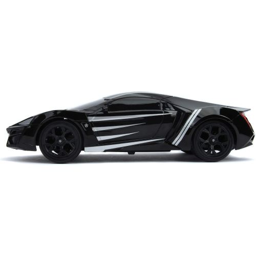 자다 Jada Toys 253226001 Marvel Panther Lykan Hypersport Turbo RC Car with Remote Control, Forward/Backward/Left/Right, 1:16 Scale USB Charging Function, Black