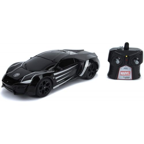 자다 Jada Toys 253226001 Marvel Panther Lykan Hypersport Turbo RC Car with Remote Control, Forward/Backward/Left/Right, 1:16 Scale USB Charging Function, Black