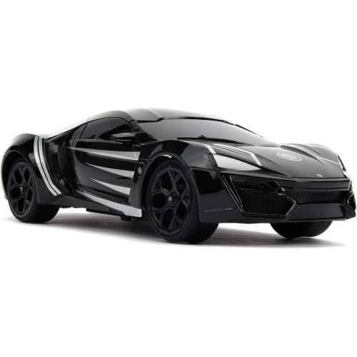 자다 Jada Toys 253226001 Marvel Panther Lykan Hypersport Turbo RC Car with Remote Control, Forward/Backward/Left/Right, 1:16 Scale USB Charging Function, Black