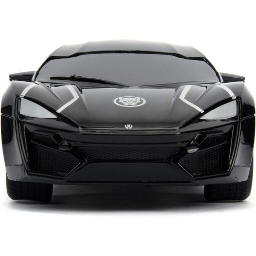 자다 Jada Toys 253226001 Marvel Panther Lykan Hypersport Turbo RC Car with Remote Control, Forward/Backward/Left/Right, 1:16 Scale USB Charging Function, Black