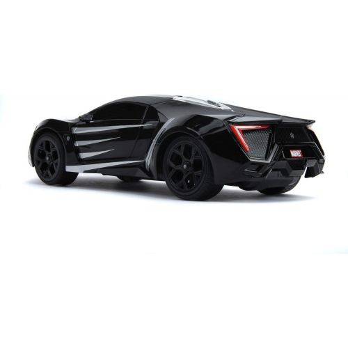 자다 Jada Toys 253226001 Marvel Panther Lykan Hypersport Turbo RC Car with Remote Control, Forward/Backward/Left/Right, 1:16 Scale USB Charging Function, Black