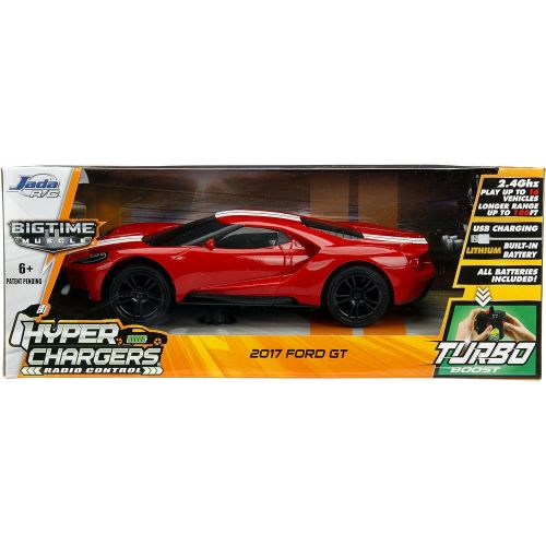 자다 Jada Toys Hyperchargers 1:16 Big Time Muscle R/C 17 Ford GT Vehicle Ready to Run USB Charging Radio Control Car red, red w/ White Stripes (98330)