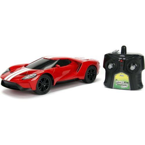 자다 Jada Toys Hyperchargers 1:16 Big Time Muscle R/C 17 Ford GT Vehicle Ready to Run USB Charging Radio Control Car red, red w/ White Stripes (98330)