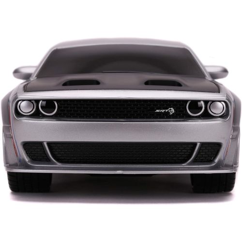 자다 Jada Toys Bigtime Muscle 1:16 2019 Dodge Challenger SRT Hellcat RC Remote Control Car 2.4 GHz Silver, Toys for Kids and Adults