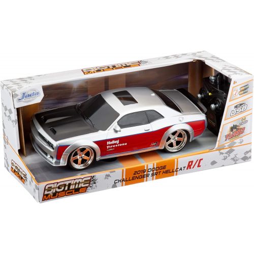 자다 Jada Toys Bigtime Muscle 1:16 2019 Dodge Challenger SRT Hellcat RC Remote Control Car 2.4 GHz Silver, Toys for Kids and Adults