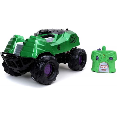 자다 Jada Toys Marvel Avengers 1:14 Hulk Smash RC Remote Control Car, Toys for Kids and Adults (32125)