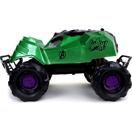 자다 Jada Toys Marvel Avengers 1:14 Hulk Smash RC Remote Control Car, Toys for Kids and Adults (32125)