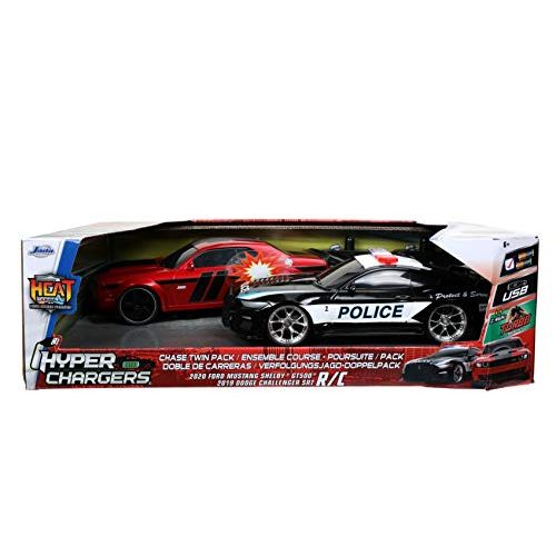 자다 Jada Toys Hyperchargers 1:16 2020 Ford Mustang Shelby GT500 & 2019 Dodge Challenger SRT Remote Control Car, Toys for Kids and Adults