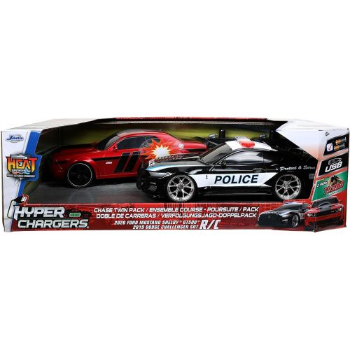 자다 Jada Toys Hyperchargers 1:16 2020 Ford Mustang Shelby GT500 & 2019 Dodge Challenger SRT Remote Control Car, Toys for Kids and Adults