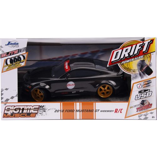 자다 Jada Toys Big Time Muscle Drift 1:10 Scale RC, 2019 Ford Mustang - Wide Body, Black