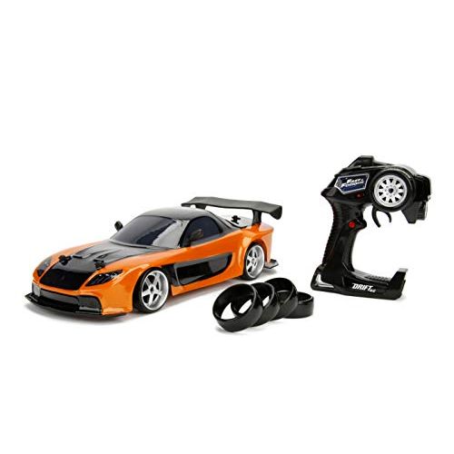 자다 Jada Toys Fast & Furious Han’s Mazda RX-7 Drift RC Car, 1: 10 Scale 2.4Ghz Remote Control Orange & Black, Ready to Run, USB Charging (Standard) (99700)